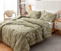 Queen Comforter Sets Olive Green Comforter,3 PCS Bedding Sets Floral Comforter Set Plant Flowers Printed on Green Comforter Set