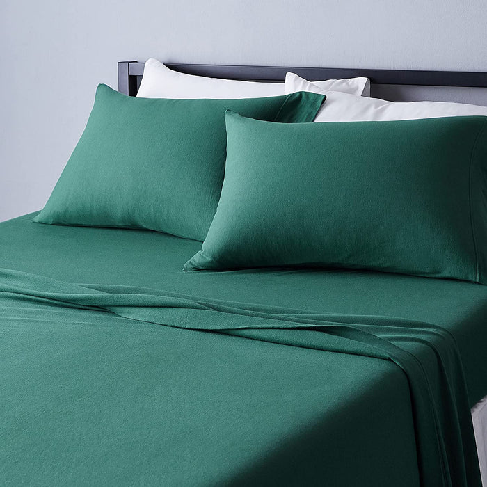 Cotton Jersey Bed Sheet Set - 4 Pcs, Queen, Dark Green