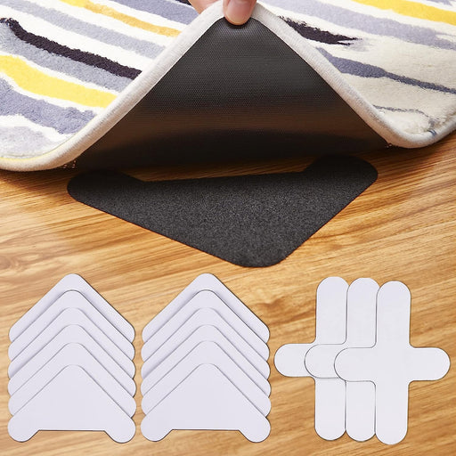 15 Pairs Large Size Rug Gripper, Hook and Loop anti Slip Rug Corner Grips, Washable Area Carpet Rug Tape Pad, Reusable Stickers for Hardwood Floors Tiles Non Curl, 4 Corner+1 Center Combo
