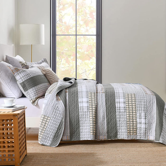 Quilt Queen Size 100% Cotton Queen Size Quilts Greyish Green White Bedspreads Plaid Quilts Lightweight Soft Breathable Bedding Sets for All Season, 3 Piece