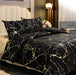 Gold Metallic Marble Comforter Set Queen Size Foil Print Glitter Bedding Sets,Black/Gold,Queen