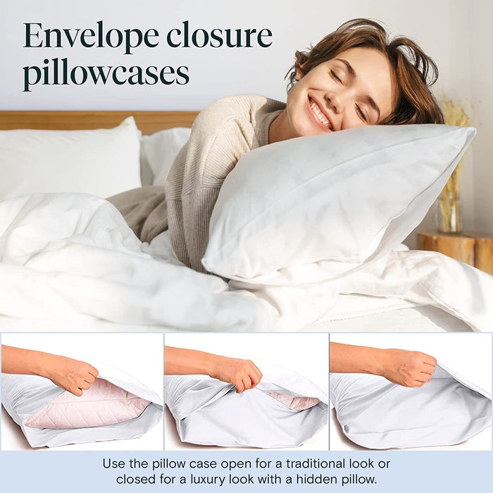 6 PC Sheet Set Bamboo Sheets Deep Pockets 18" Eco Friendly Wrinkle Free Sheets Machine Washable Hotel Bedding Silky Soft - White Queen