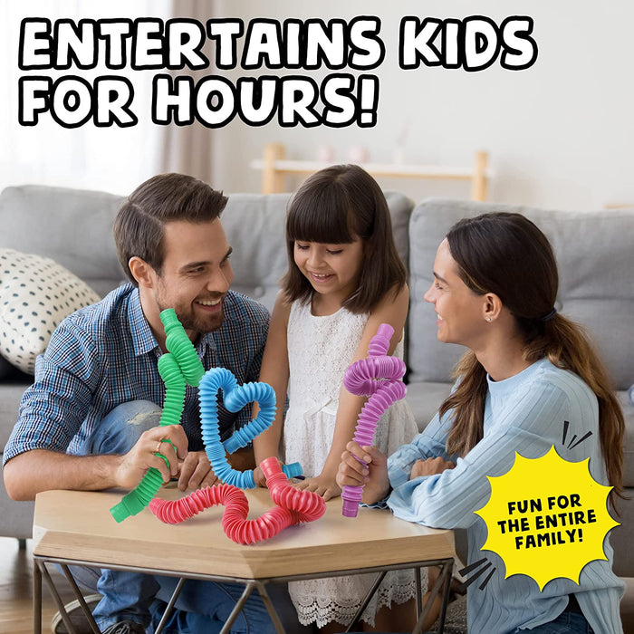 Pop Tubes Large 4Pk | Toddler Sensory Toys | Hours of Fun for Kids | Imaginative & Stimulating Creative Learning | Toddler Easter Basket Stuffers | Easter Basket Stuffers for Toddler