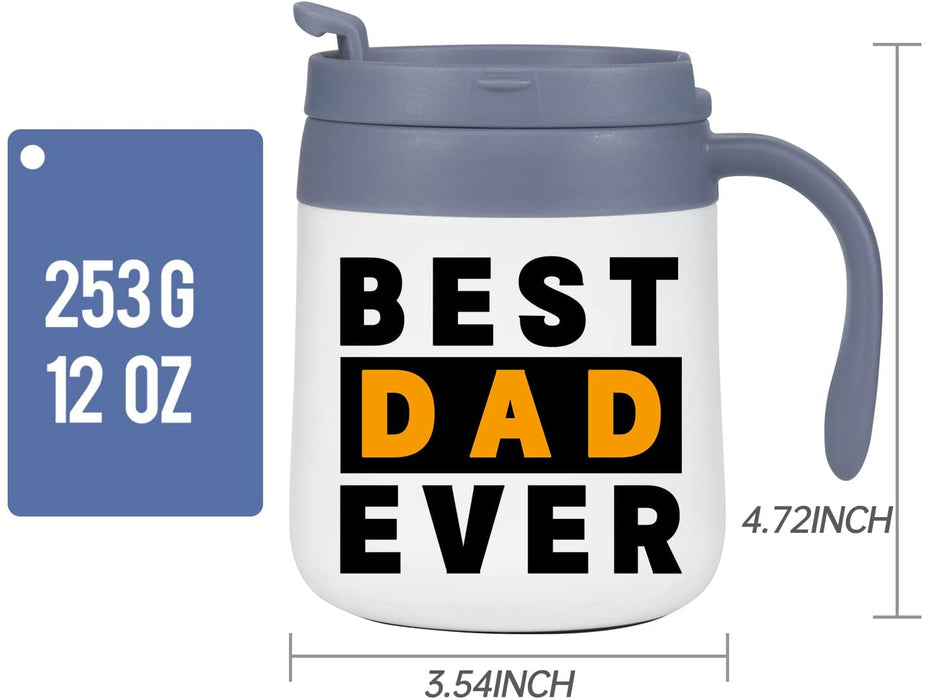 Dad Mug,Gift for Dad and Men, Best Dad Ever Mug, Insulated Travel Tea Mug with Handle and Lid, Dad Mug for Birthday Christmas Fathers Gifts Day from Wife Daughter Son.