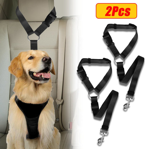 Dog Car Seat Belt,  2Pcs Headrest Restraint Seat Straps Dog Nylon Tether for Vehicle, Adjustable Pet Safety Leads Backseat Leash Cat Harness Seatbelt for Travel Daily Use, Black