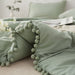 Comforter Set Queen Size Pom, 3 Piece Boho Bed Set, All Season Farmhouse Microfiber down Alternative Bedding Comforter with 2 Pillow Shams, Solid Sage Green Pompom