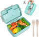 Bento Box for Kids Adults Lunch Box with 3 Compartment,Wheat Fiber Leak Proof Food Container with Spoon & Fork,1200Ml Lunch Boxes Containers for Men Women (Model2-Blue)