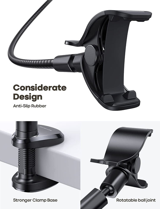 Gooseneck Phone Holder Bed - [Newest Nylon Braided] Flexible Arm, Overall Length 38Inch, 360 Adjustable Clamp Clip, Overhead Cell Phone Mount Stand for Bed, Desk, 4-7” Cellphone