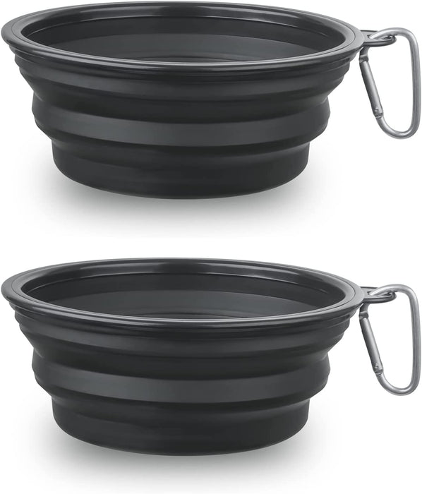 Collapsible Dog Bowl, 2 Pack Collapsible Dog Water Bowls for Cats Dogs, Portable Pet Feeding Watering Dish for Walking Parking Traveling with 2 Carabiners (Small, Orange+Pink)