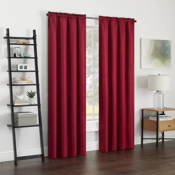 Eclipse Samara Solid Color Blackout Rod Pocket Single Curtain Panel, Chili Red, 42 X 54