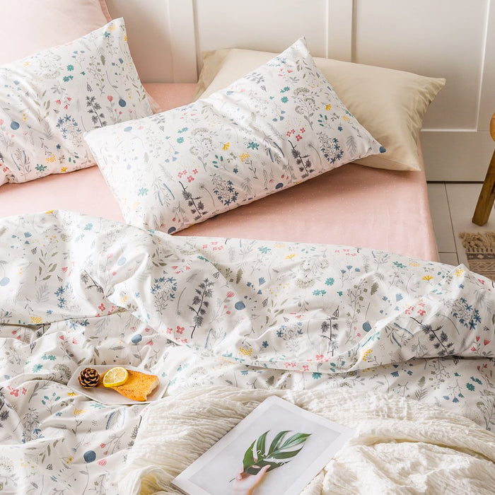 MICBRIDAL Reversible Floral Duvet Cover Queen Soft 100% Cotton Bedding Set Garden Floral Bedding Set Full 3 Pcs Garden Style Floral Comforter Cover for Girls Women