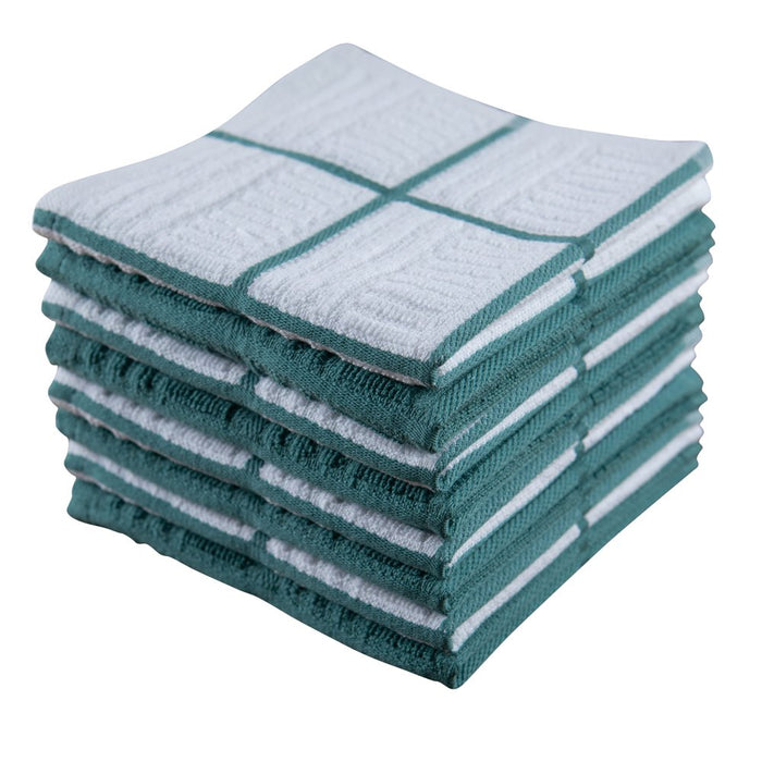 Cotton Terry Kitchen Dishcloth, 8 Pack, 12 in X 12 In, Blue Check