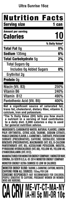 Ultra Sunrise, Sugar Free Energy Drink, 16 Fl Oz (Pack of 24)