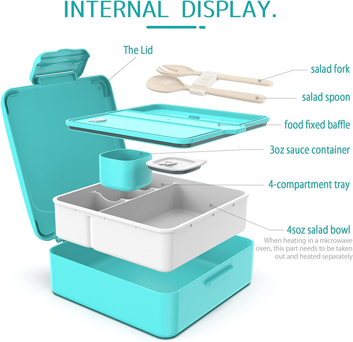Bento Box, Bento Lunch Box for Kids and Adults 45Oz with Spoon and Fork, Leakproof Lunch Containers with 4 Compartments, Bpa-Free and Food-Safe Materials