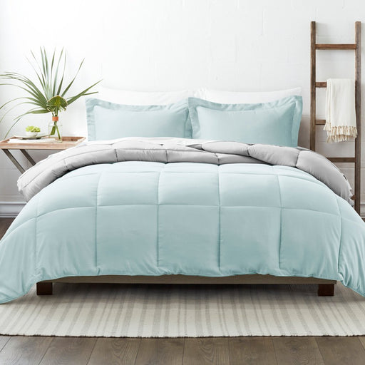Aqua & Gray down Alternative, 3-Piece Reversible Comforter Set, King/Cal King, by Noble Linens