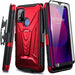 Coolpad SUVA Phone Case with Tempered Glass Screen Protector (Full Coverage),  Belt Clip Holster with Built-In Kickstand, Heavy Duty Shockproof Armor Rugged Case (Red)
