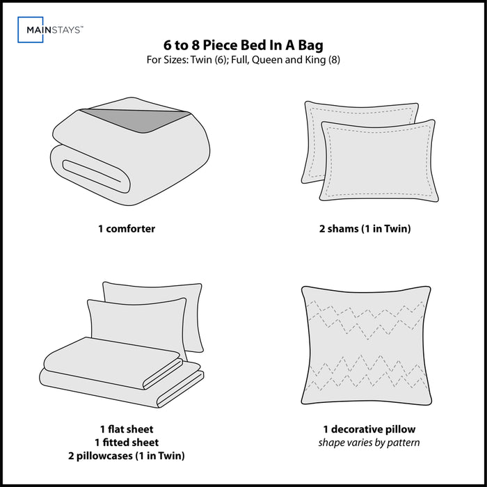 Mainstays Coral Medallion 6 Piece Bed in a Bag Comforter Set with Sheets, Twin/Twin XL