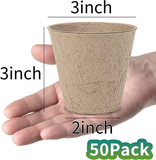 3”Seed Pots for Planting,50 Pack Seed Starter Peat Pots,Heavy Duty Thickened Peat Pots for Seedlings,Paper Pulp Peat Pot Organic Germination Starter Pots for Planting,Planting Cups for Seeds
