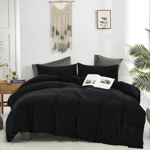 Black Fluffy Comforter Set Full Black Velvet Comforter Black Bedding Comforter Sets Full Flannel Bed Comforter Full Men Women Comforter Soft Cozy Black Comforter 3Pcs Comforter Sets