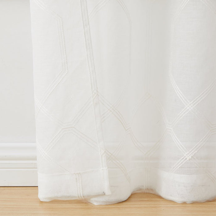 Mainstays Modern White Geometric Rod Pocket Sheer Curtain Set, 28" X 84" (4 Panels)