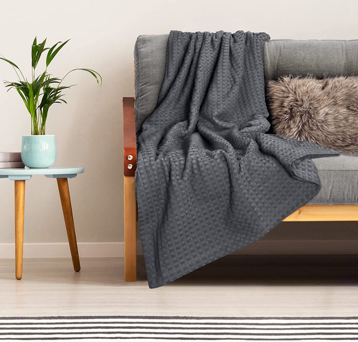 Cotton Waffle Blanket 300 GSM (Charcoal - 90X108 Inches) Soft Lightweight Breathable Bed Blanket King Size Layering Any Bed for All Season