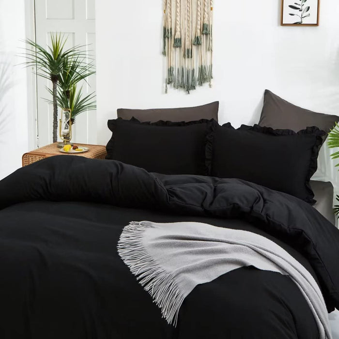 Black Comforter Set Full Black Ruffle Bedding Comforter Sets Full Men Boys Women Comforter All Black Bedding Ruffle Comforter Farmhouse Comforter Shabby Chic Bedding