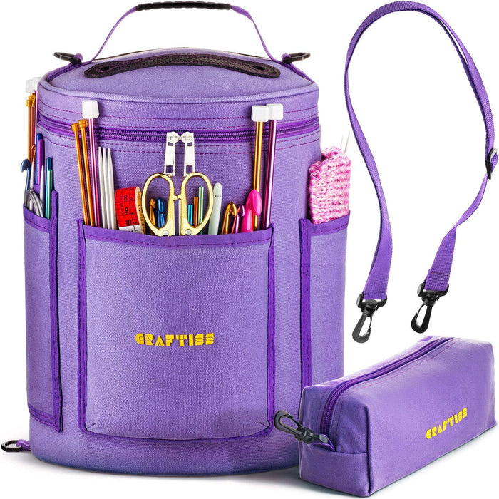 Knitting Bag Yarn Storage - Christmas Gift - Best Durable Canvas Yarn Bag - Yarn Organizer Crochet Bag with Knitting Accessories Case