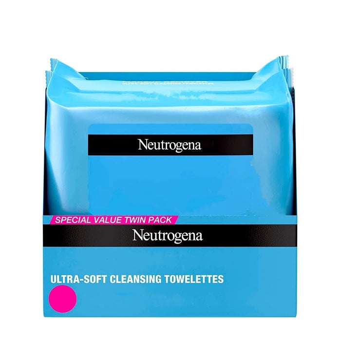 Neutrogena Makeup Remover Cleansing Face Wipes, Daily Cleansing Facial Towelettes to Remove Waterproof Makeup and Mascara, Alcohol-Free, Value Twin Pack, 25 Count, 2 Pack