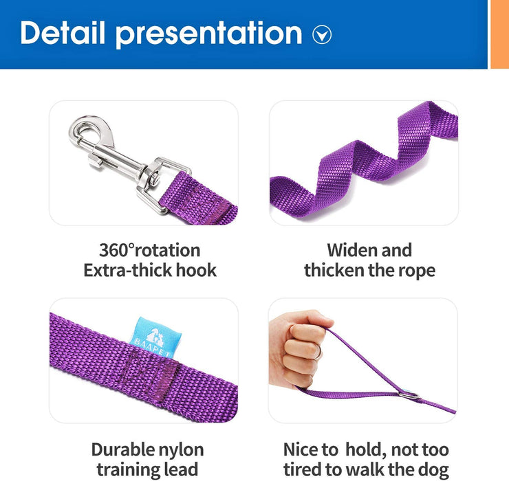 BAAPET 15 Ft 20 Ft 30 Ft 50 Ft 100 Ft Long Dog Training Leash for Dog Training, Play, Camping, or Backyard Lead with Training Clickers for Small, Medium and Large Dogs or Cats (30 Feet, Purple)