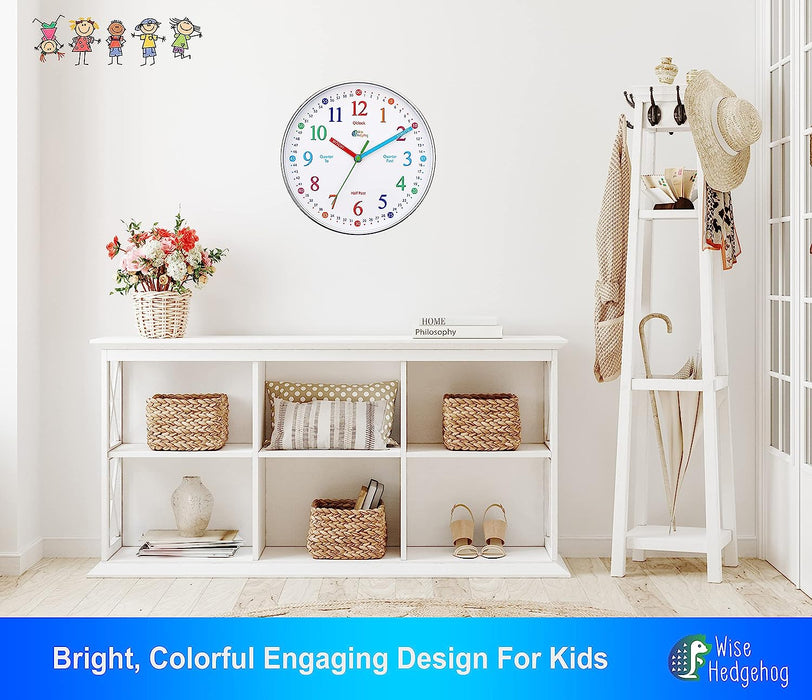 Telling Time Teaching Clock, Silent Non Ticking Analog Battery Operated Learning Clock for Kids, Perfect Room & Wall Decor for School Classrooms, Playrooms and Kids Bedrooms