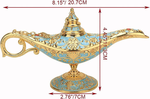 Legend Aladdin Lamp Magic Genie Wishing Light, Classic Arabian Nights Costume Props Lamp Table Decor for Home Wedding Party Halloween Birthday Beautiful Gift Toy for Women Girl (Lake Blue)