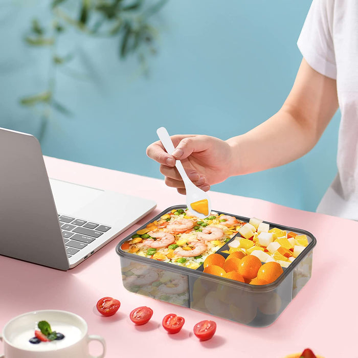 Bento Boxes for Adults, 3 Compartment Lunch Box, 1500 ML Bento Lunch Box for Kids with Spoon & Fork - Durable, Leak-Proof for On-The-Go Meal, Food-Safe Materials Bpa-Free