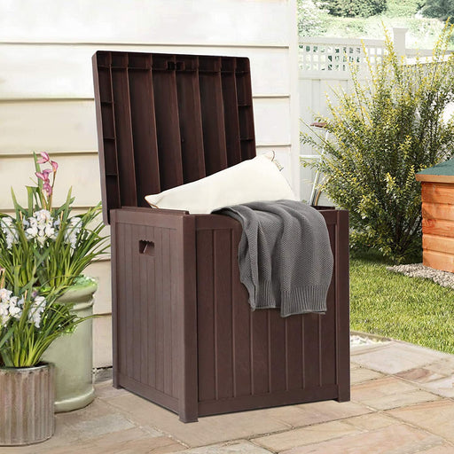 51 Gallon Square Outdoor Storage Deck Box Polypropylene Deck Box Container Patio Garden Furniture for Patio Cushions, Gardening Tools and Pool Toys (Brown)