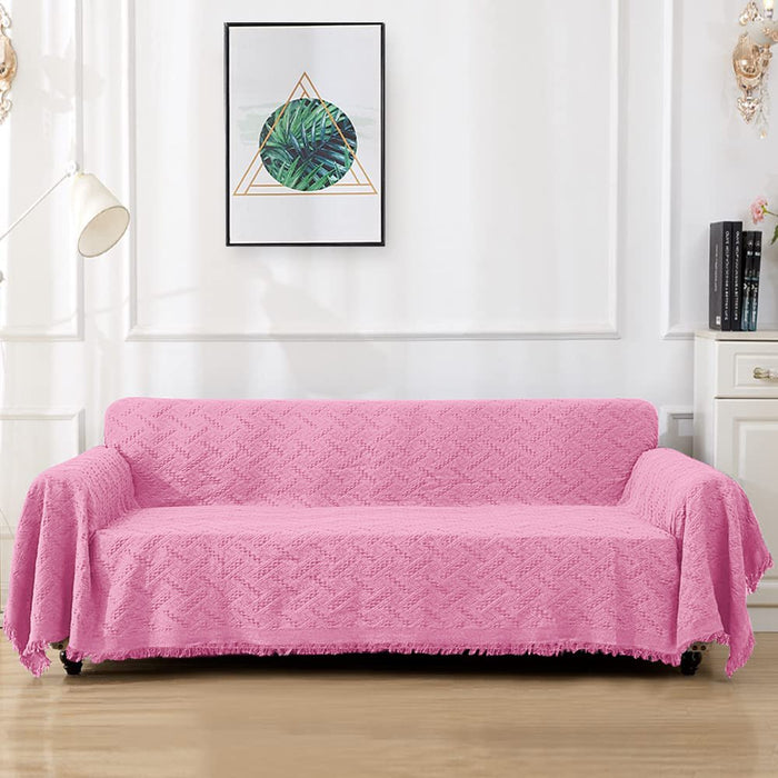 Cotton Geometrical Sofa Cover, Sectional Couch Covers for 1 Cushion Couch Couch Cover Living Room Throws Blankets Sofa Slipcovers, Furniture Protector for Pets (Medium, 71" X 91", Pink)