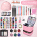 Nail Polish Organizer and Nail Dryer Case, Double-Layer Nail Polish Storage Holds 30 Bottles (15Ml/0.5 Fl.Oz) and 1 Led Nail Lamp, Travel Carrying Case for Nail Polish Kit Set (Pink)