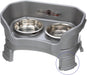Neater Feeder Deluxe with Leg Extensions for Small Dogs - Mess Proof Pet Feeder with Stainless Steel Food & Water Bowls - Drip Proof, Non-Tip, and Non-Slip - Gunmetal Grey