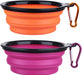 Collapsible Dog Bowl, 2 Pack Collapsible Dog Water Bowls for Cats Dogs, Portable Pet Feeding Watering Dish for Walking Parking Traveling with 2 Carabiners (Small, Orange+Pink)
