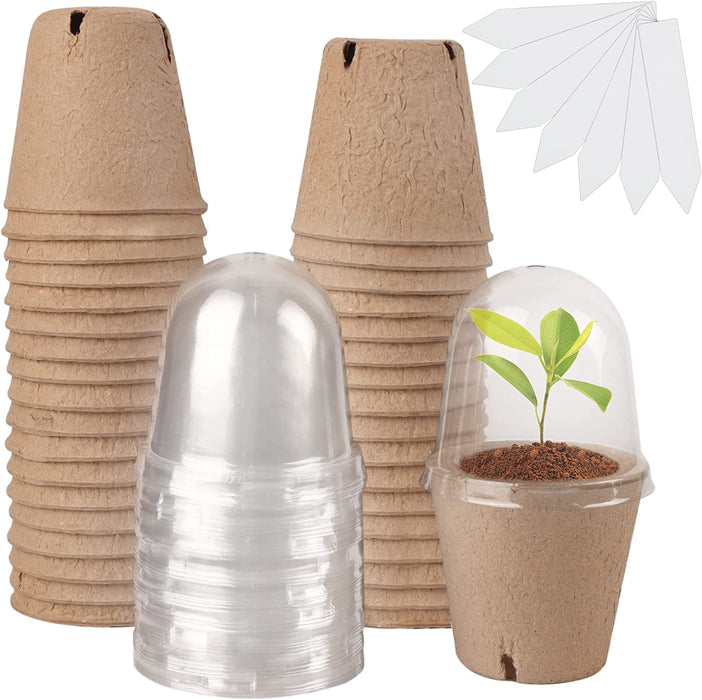 36 Set Plant Nursery Pots with Humidity Dome, Seed Starter Pots Biodegradable Peat Pots, Seedlings Planting Pots with Plant Labels for Indoor Outdoor Garden