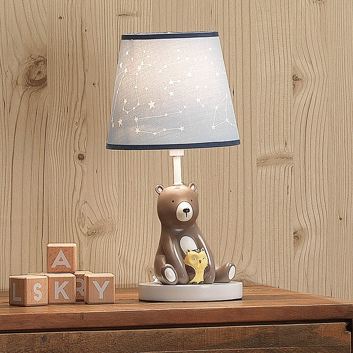 Sierra Sky Blue/Brown Bear Nursery Lamp with Shade & Bulb