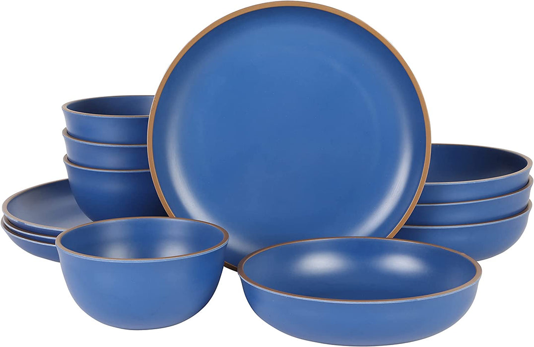 Gibson Home Rockaway round Stoneware Dinnerware Set, Service for 4 (12Pcs), Blue