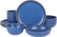Gibson Home Rockaway round Stoneware Dinnerware Set, Service for 4 (12Pcs), Blue