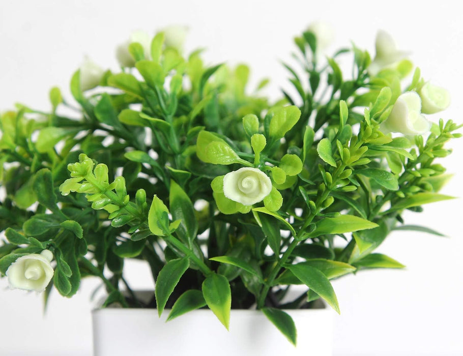 Set of 2 Mini Potted Artificial Plants Plastic Fake Green Plant for Home Decor Office Desk Shower Room Decoration Faux Plants Indoor (White, Set of 2)