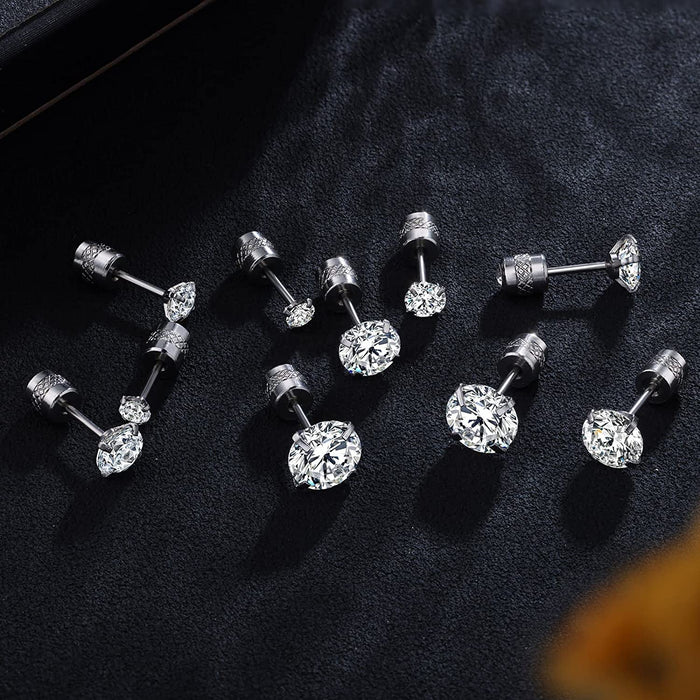 Cubic Zirconia Hypoallergenic Stud Earrings for Women Men Girls Statement Cartilage Fashion Surgical Steel Helix Earrings 5 Pairs