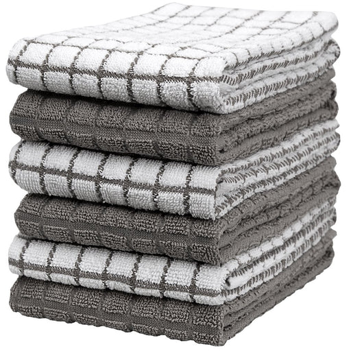 Premium Kitchen Towels (16”X 28”, 6 Pack) – Large Cotton Kitchen Hand Towels – Chef Weave Design – 380 GSM Highly Absorbent Tea Towels Set with Hanging Loop – Grey