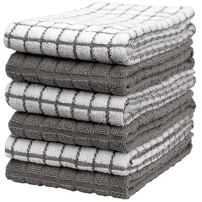Premium Kitchen Towels (16”X 28”, 6 Pack) – Large Cotton Kitchen Hand Towels – Chef Weave Design – 380 GSM Highly Absorbent Tea Towels Set with Hanging Loop – Grey