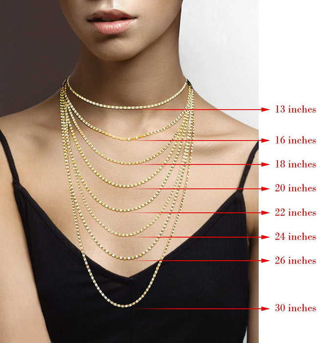 18K Gold over 925 Sterling Silver Italian Sparkle Mirror Link Chain Necklace for Women Teen Girls, Made in Italy