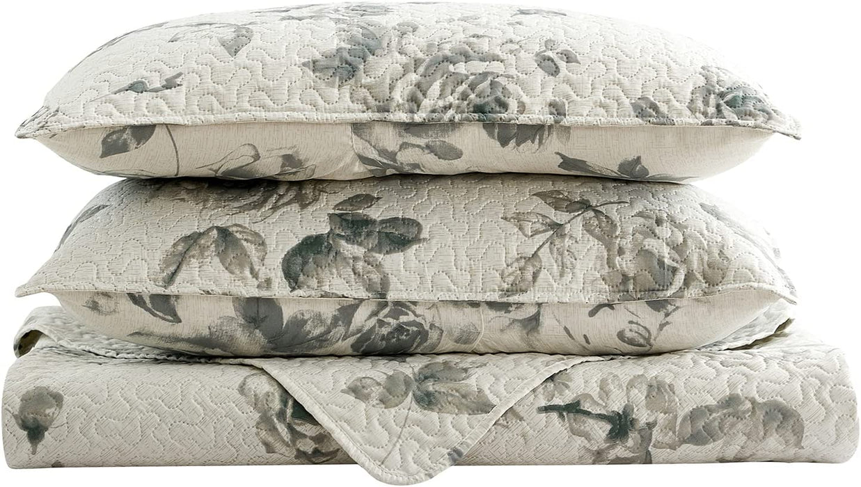 King Quilt Set, 3-Piece Quilt Sets with 2 Pillow Shams - Boho Reversible Soft and Lightweight Quilt Bedding Bedspread Coverlet Set, Printed Flowers