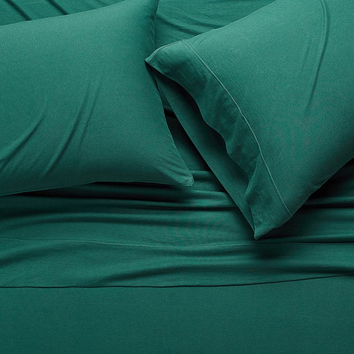Cotton Jersey Bed Sheet Set - 4 Pcs, Queen, Dark Green