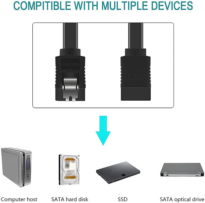 SATA Cable III, 3 Pack SATA Cable III 6Gbps Straight HDD SDD Data Cable with Locking Latch 18 Inch Compatible for SATA HDD, SSD, CD Driver, CD Writer - Black