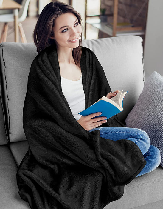 Fleece Blanket Queen Size Black 300GSM Luxury Bed Blanket Anti-Static Fuzzy Soft Blanket Microfiber (90X90 Inches)